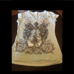 Beautiful cream color short sleeve cross shirt.